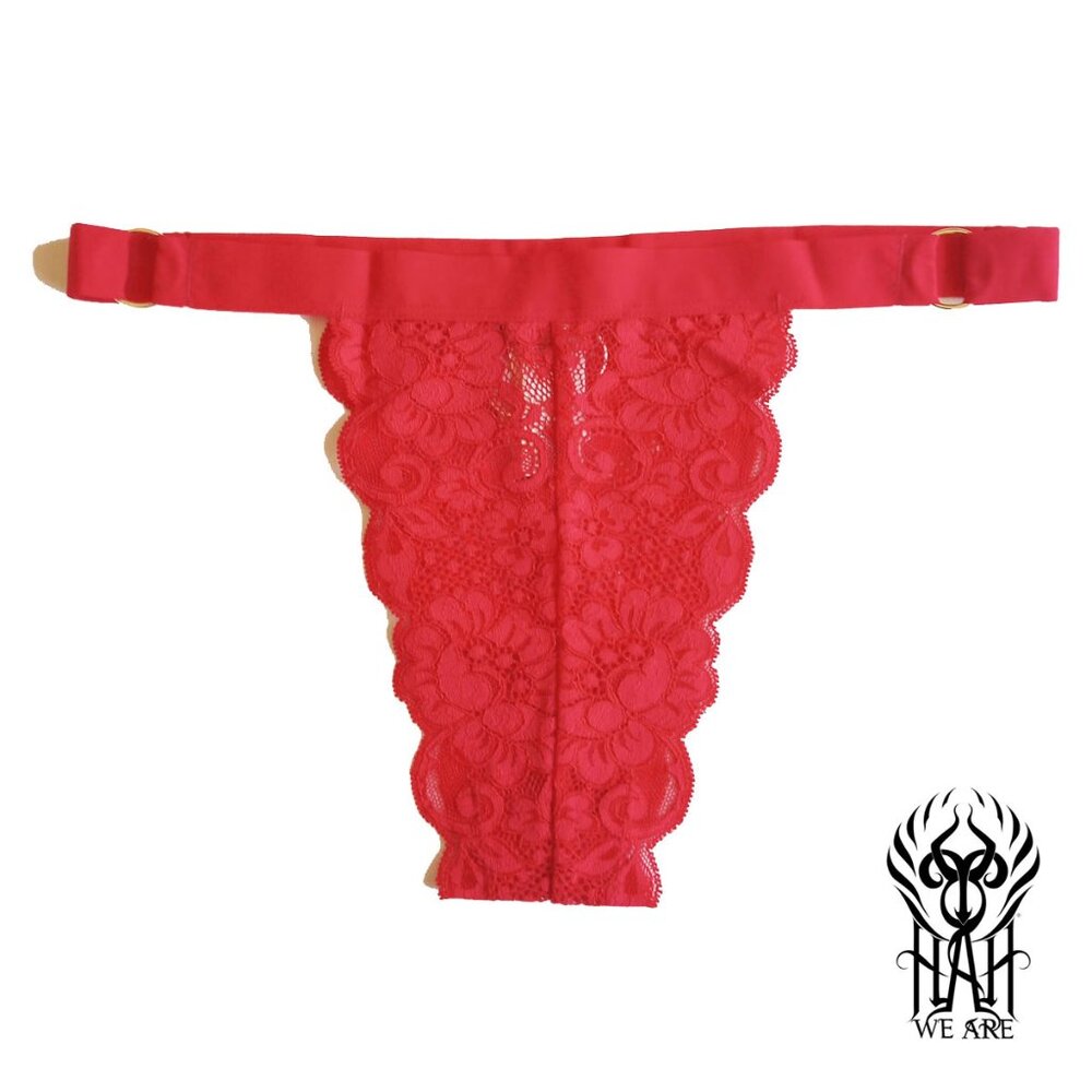 *50off3* NWT We Are HAH Gettin Cheeky Stretch Lace Panty M/L Siren Red